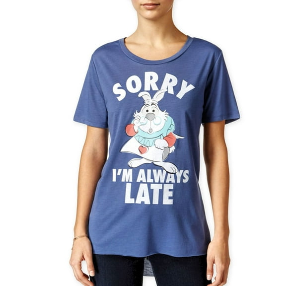 Hybrid Womens Sorry I'm Late Graphic T-Shirt, Blue, Juniors, Small