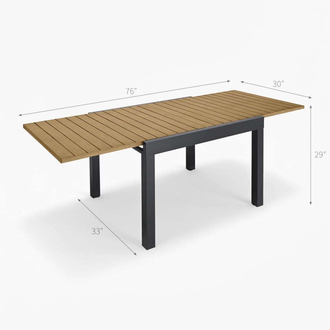 Expandable Aluminum Outdoor Patio Dining Table for 4-8, Extendable 38" to 76", Weather-Resistant, Black