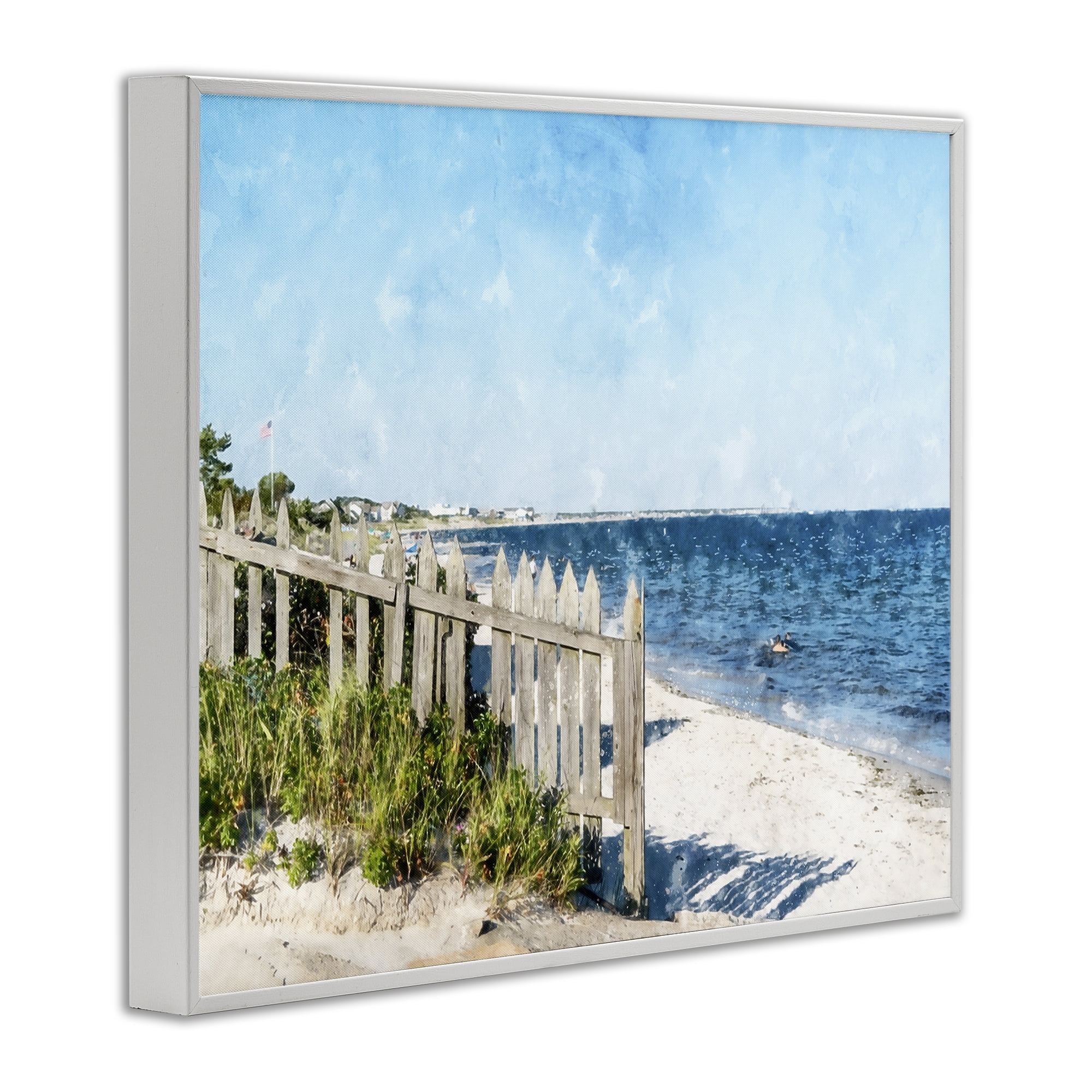 Stupell Industries Beach Pickets View White Framed Giclee Art, design by Kim Curinga