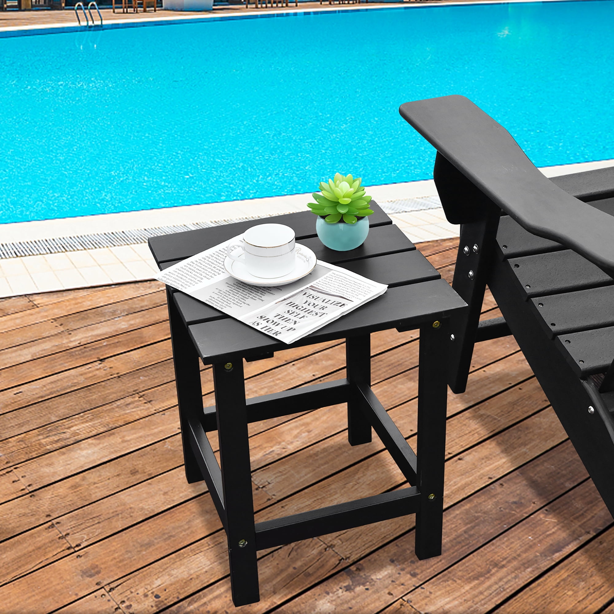 Costway Patio 15" End Side Coffee Table Square Wooden Slat Garden Deck Black