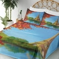 thumbnail image 4 of Ambesonne Paris Fitted & Top Sheet Set with Shams, Autumn Eiffel Tower Painting, Blue and Vermilion, 4 of 7
