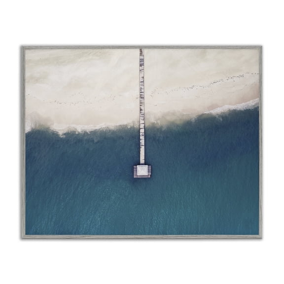 Stupell Industries Contemporary Aerial Beach Warf Landscape Gray Framed Giclee Art, 14 x 11, by Seven Trees Design