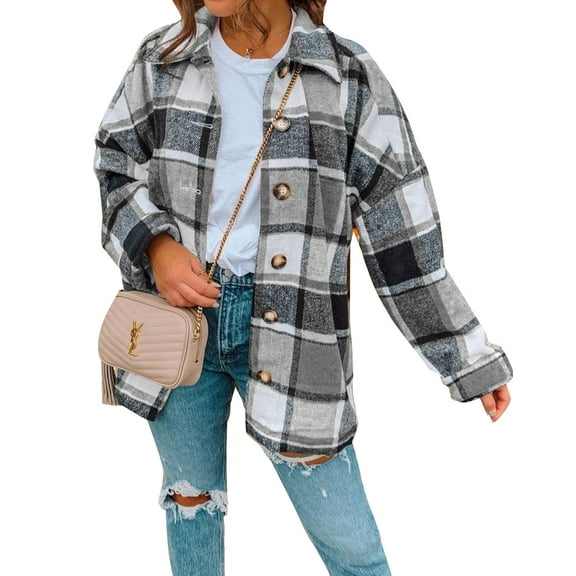 Christmas Flannel Shirts for Women Casual Plaid Long Sleeve Shackets Jackets Womens Button Down Boyfriend Coats Blouses Shermie