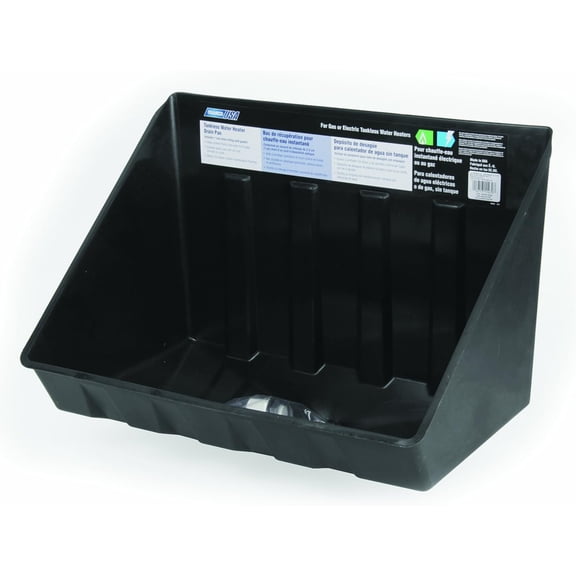 Camco Tankless Water Heater Drain Pan with PVC Fitting for RVs, Campers, and Homes, Black