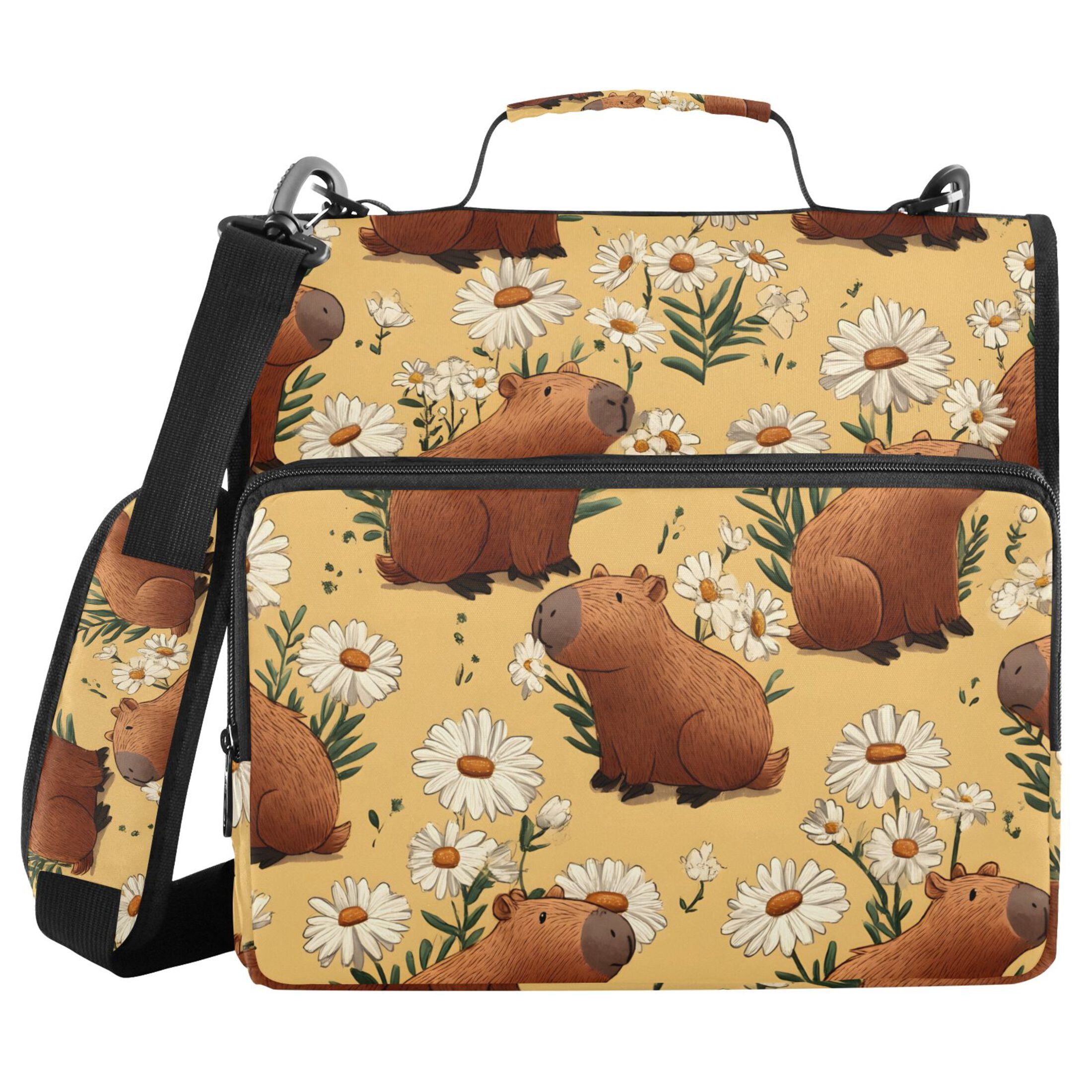 ALAZA Zipper Binder Daisy Brown Capybara 3 Ring Trapper Keeper File Folder Organizer Bag