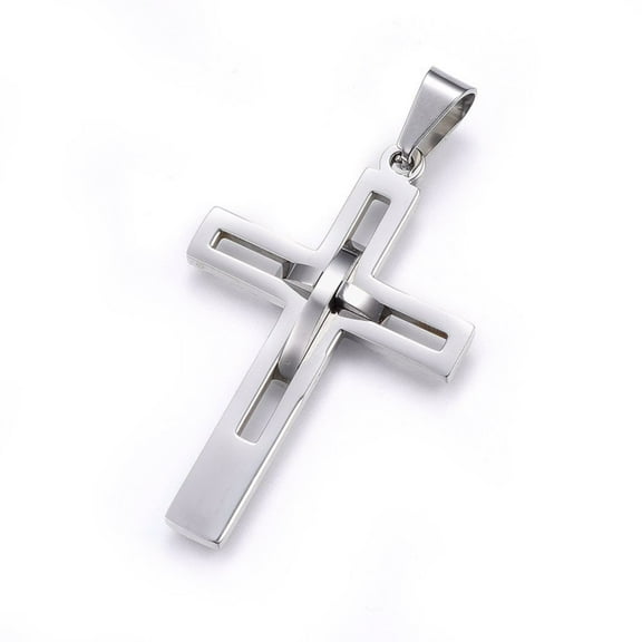 5pc Tarnish Resistant 304 Stainless Steel Pendants Cross Stainless Steel Color 45x29x4mm Hole: 8x5mm