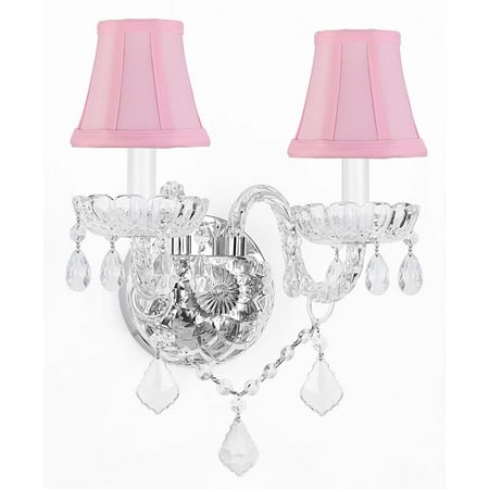Schonbek Crystal Sconce - Murano Venetian Style Crystal Wall Sconce With Pink Shades