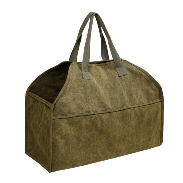 Portable Canvas Log Tote Bag Firewood Storage Organizer Fireplace Accessories