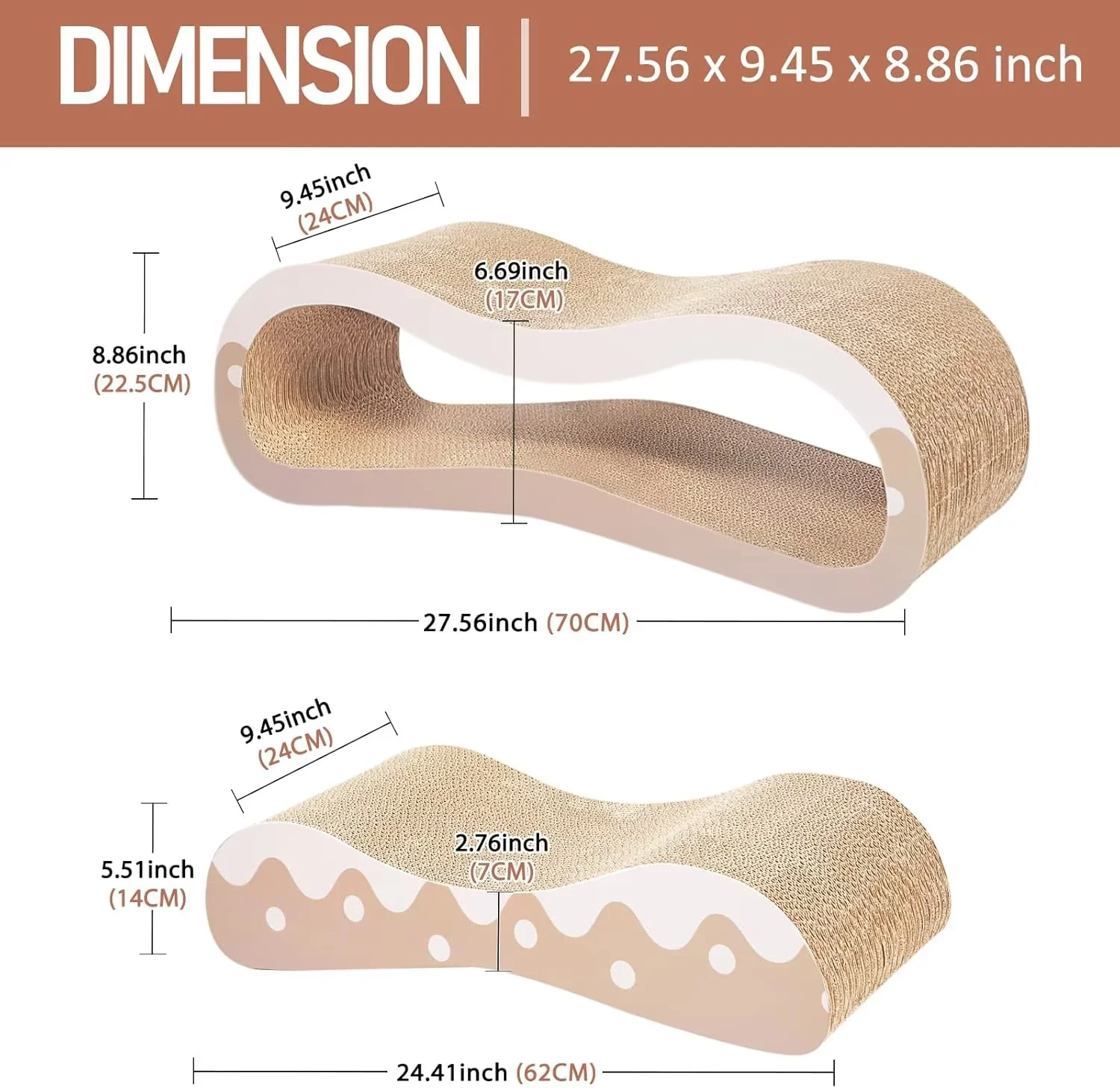 FluffyDream 2 in 1 Cat Scratcher for Indoor Cats, Large Cardboard Cat Scratcher Lounger, 100% Recyclable&Reversible Horizontal Scratching Pads Prevents Furniture Damage,Wave