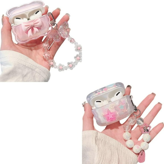 Compatible with AirPods Pro Clear Case,3D Bow and Stars Pattern Design with Cute Keychain, Soft TPU Protective Shockproof Case for Airpod Pro for Girls Women