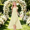 thumbnail image 3 of EnJoCho Girls Floral Print Maxi Dress Square Neck Ruffle Short Sleeve Bow Waist High Long Dress For Little Girls Wedding Birthday Party Holiday Dress, 3 of 4
