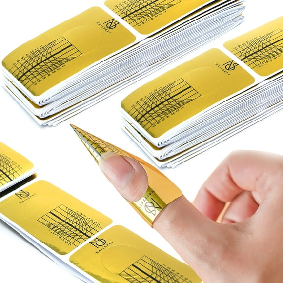 Nailskey Formas de uñas para constructor de gel – 100 pegatinas autoadhesivas de extensión de uñas para gel acrílico UV y poli con guía de escultura de punta – Arte de uñas para hogar y salón (paquete