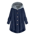 thumbnail image 1 of Lindbes Clearance Womens Plus Size Button Jacket Plush Solid Color Hooded Jacket Loose Cardigan Coat Winter Jacket Sweater, 1 of 3