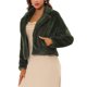 thumbnail image 4 of Chaqueta corta de pelaje sintético esponjoso de manga larga con cuello de muesca para mujer INSPIRE CHIC, XS, verde ejército, 4 of 7