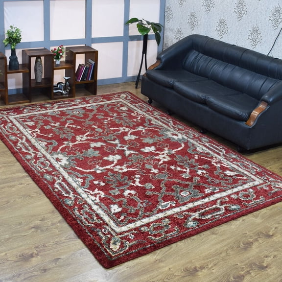 Rugsotic Carpets Hand Knotted Jute Eco-Friendly 5'x8' Area Rugs Rectangle Red Oriental High Pile Natural Fiber Outdoor Indoor Handmade Rug for Living Room, Bedroom J00011