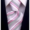 thumbnail image 2 of Scott Allan Pink and Gray Mens Tie | Classic Stripe Microfiber Necktie Regular Size 3.3" at Tip, 2 of 7