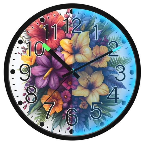 Ryvnso Bouquet Orchids Flower 12 Inch Night Light Wall Clock Silent Battery Operated Luminous Clocks