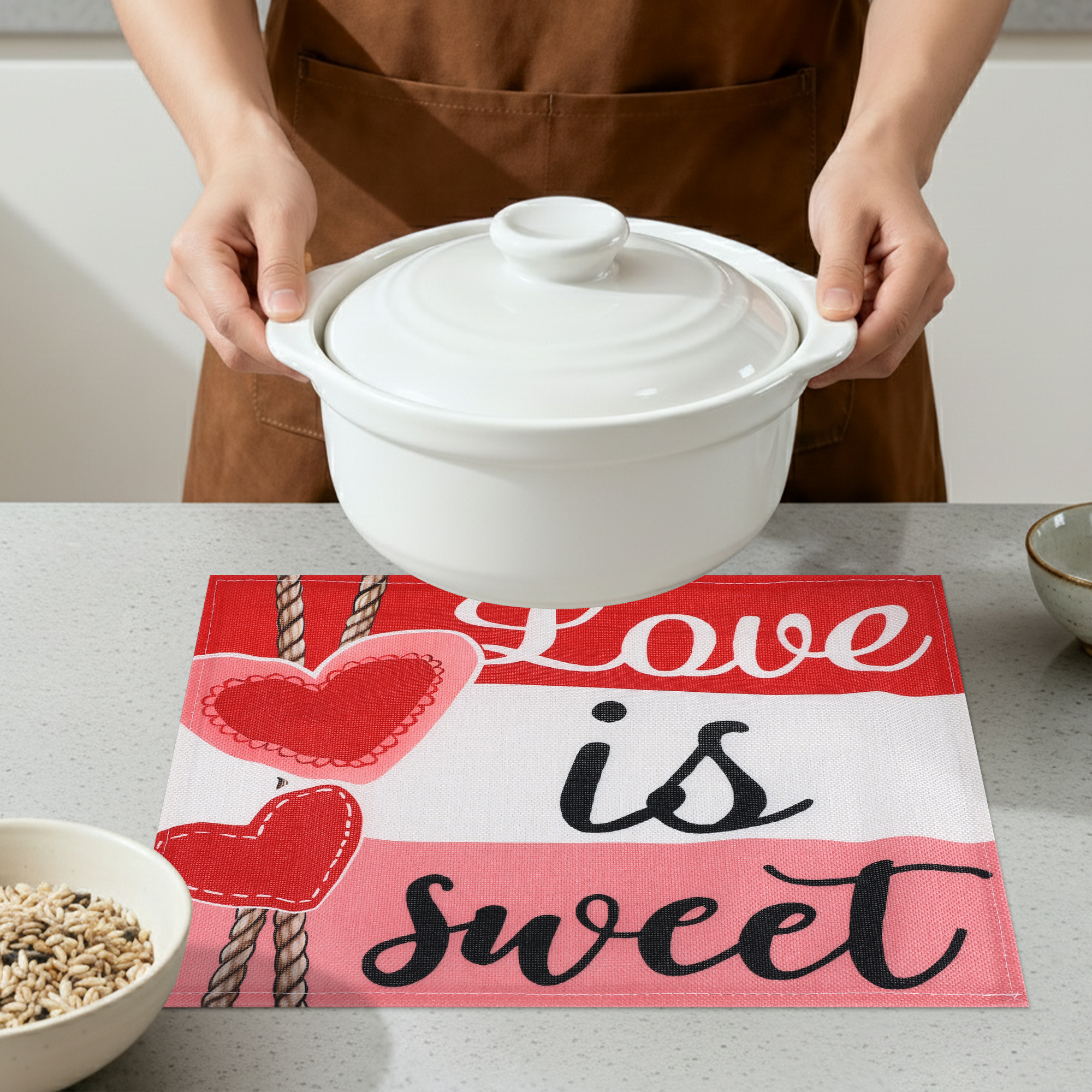 Unique Bargains Set of 6 Love Hearts Placemats for Dining Table Love is sweet