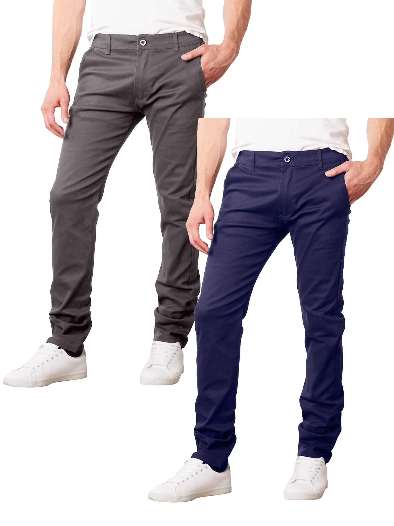 Mens Slim Fit Cotton Stretch Chino Pants 2 Packs