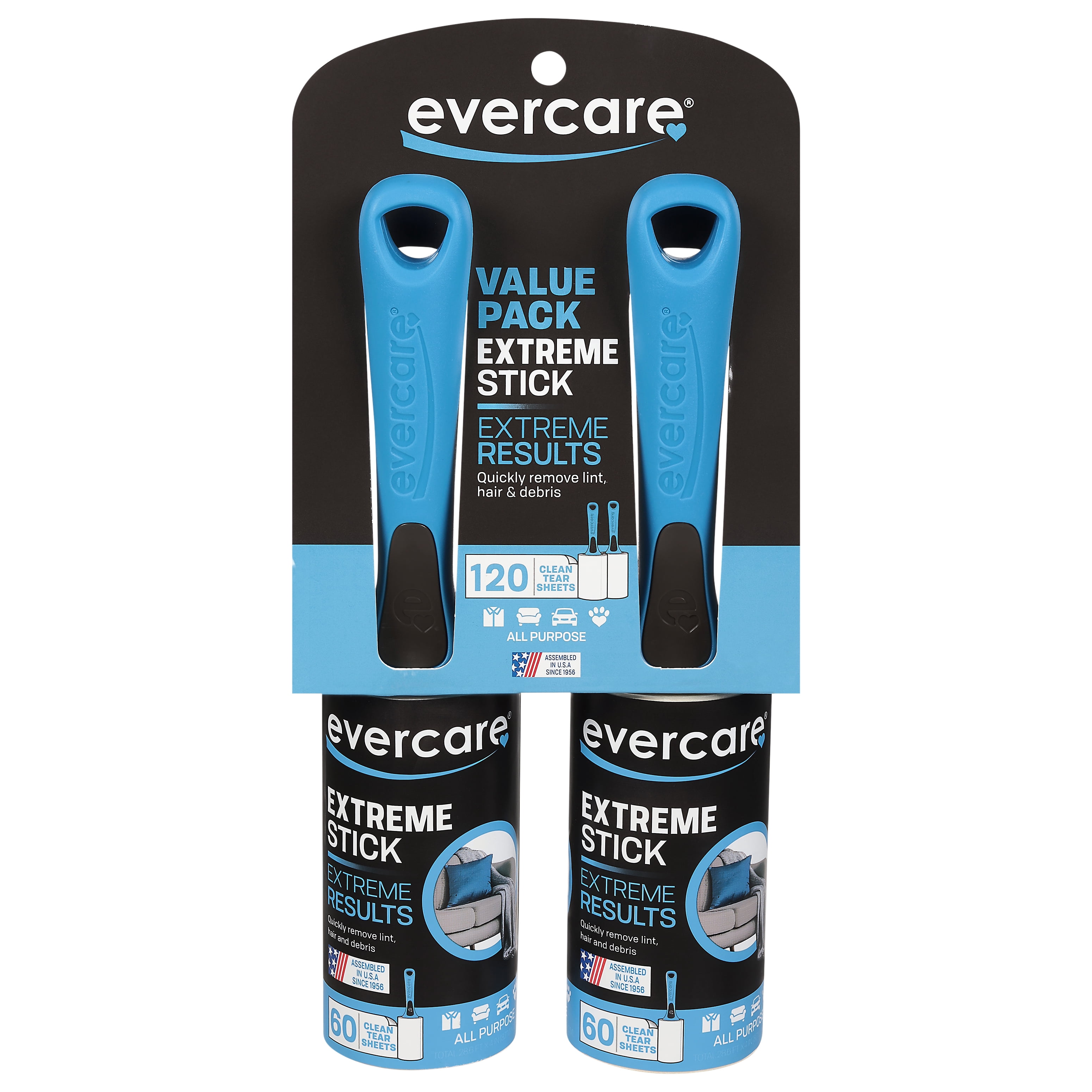 Evercare Garment Easy Reach Lint Roller, 60 Sheets, 2 Ct