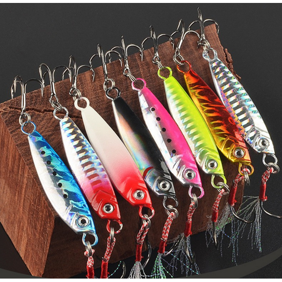 8pcs 10G-20G Shore Casting Jigging Fishing Lures Metal Cast Jig Spoon Sea Bass