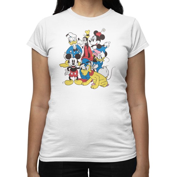 Disney Mickey Mouse Women's Vintage Character Group T-Shirt (Bright White, S-XXL)