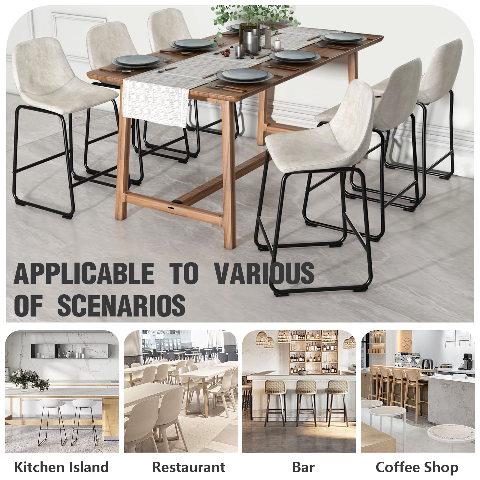 TAVR Furniture Furniture Leathaire Fabric Bar Chairs with Back and Footrest Set of 3