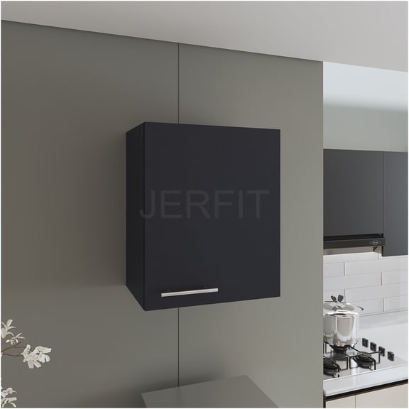 JERFIT 20 Inch Modern Wall Mount Cabinet with Door, 2 Shelves Storage for Bathroom, Kitchen, Garage, Black