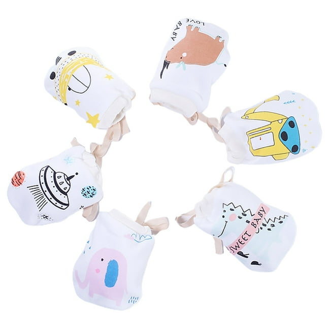 Coofit Baby Mittens Cotton Cartoon: 6 Pairs Adjustable No Scratch Mittens Infant Gloves