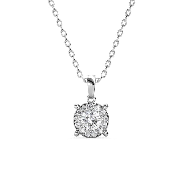 Cate & Chloe Raylee 18k White Gold Plated Halo Pendant Necklace with Swarovski Crystals for Women