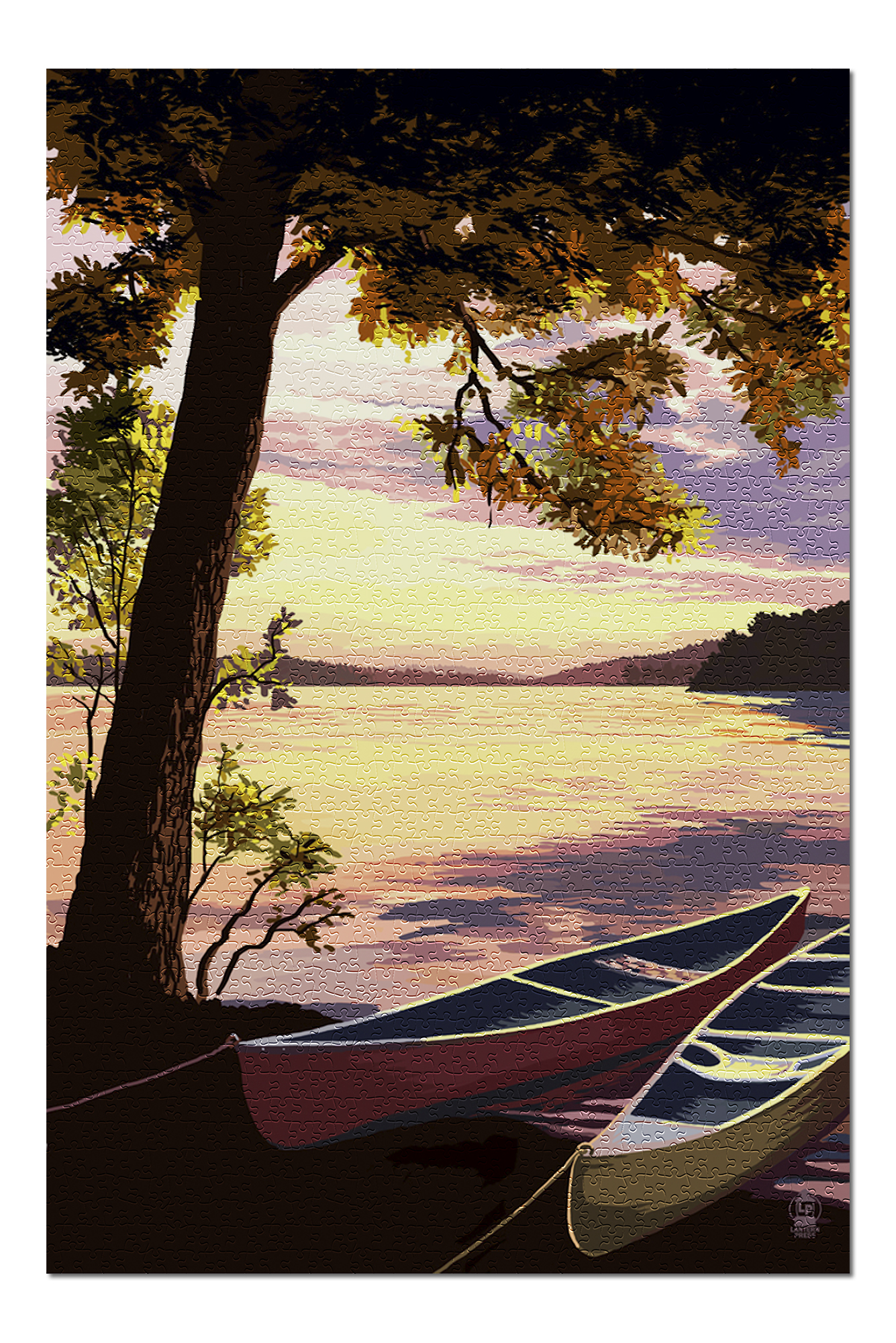 Canoe and Lake at Sunset (20x30 Premium 1000 Piece Jigsaw Puzzle, Made