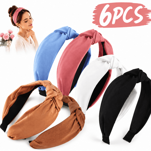 Emlimny 6 PCS Headbands for Women, Fabric Headbands for Women Stylish Top Knotted Headbands - Knotted Headband for Women - Head Bands Wide Hairband Hair Accessories