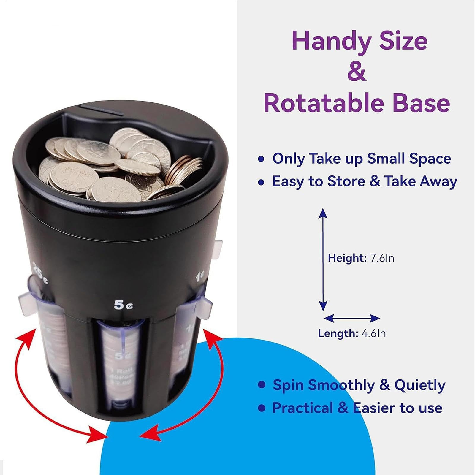 Automatic Coin Sorter With Coin Wrappers, Digital Coin Counter, Coin Organizer Change Counter Machine, Portable Coin Holder Coin Bank Jar Quickly & Accurate