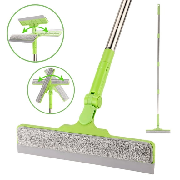 2 in 1 Window Cleaner Shower Squeegee with 12" Durable Squeegee,57.8" Long Handle,160°Rotatable Window Squeegee(green)