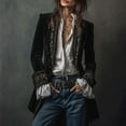 thumbnail image 2 of Women's Retro Velvet Long Jacket Velvet Patchwork Printed Edge Long Sleeved Casual Jacket, 2 of 5