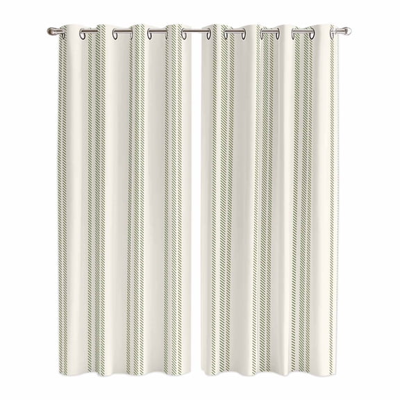 Kitchen Curtains 84 Inch Length 2 Panels, Sage Green Striped Grommets Window Treatment Curtain, Modern Farmhouse Green Stripes Thermal Curtains Drapes for Living Room/Bathroom
