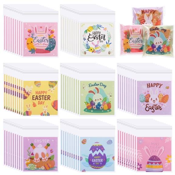 sixwipe 400 Count Self Sealing Easter Treat Bags, 3.9x3.9 Inch Clear Plastic Cellophane Goodie Bags for Candy, Cookies & Party Favors, Holiday Gift Wrapping Supplies