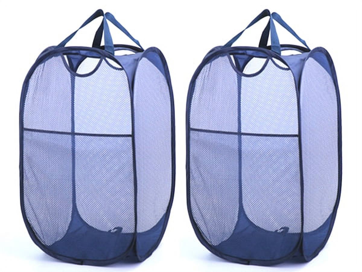 TechWonder Mesh Pop Up Laundry Basket With Side Pocket - Dark Blue