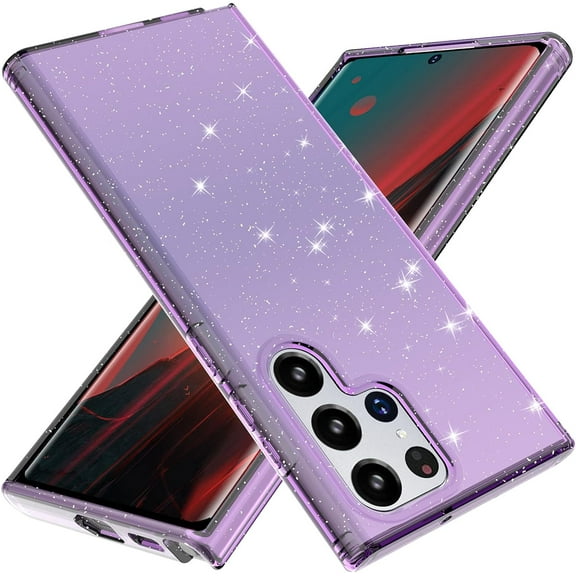 Compatible Glitter Case for Samsung Galaxy S22 Case Women,Puple Clear Sparkly Bling Protective Soft TPU Transprent Phone Case for Samsung S22 Case S22 Clear Case for S22 Cases