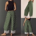 thumbnail image 3 of Women Summer Lace Trim Polka Dot Wide Leg Palazzo Pants High Waisted Cropped Baggy Trousers, 3 of 7