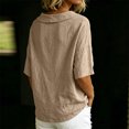 thumbnail image 5 of Womens Shirts Boat Neck Half Sleeve Linen Blouse Casual Loose Fit Solid Color Cotton Linen Summer Lightweight Tops Khaki S, 5 of 7