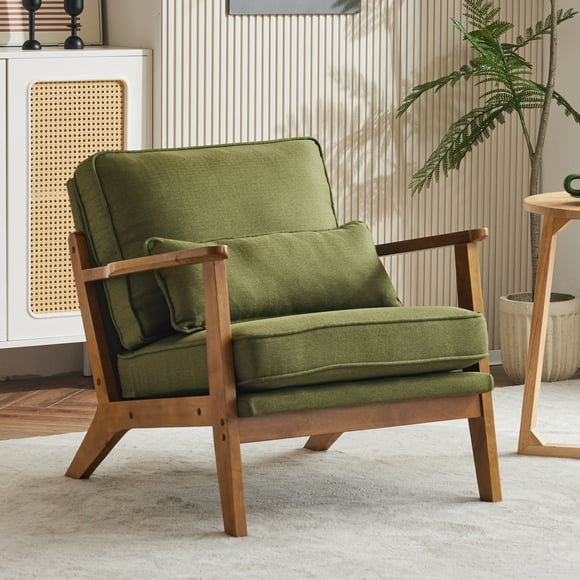 Ktaxon Accent Chair Line Fabric Upholstered Armchair, Reading Club Chair with Pillow for Living Room Bedroom Furniture Green