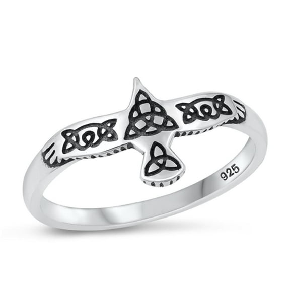 Celtic Knot Bird Ring .925 Oxidized Sterling Silver Band Jewelry Female Male Unisex Size 4