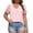 Pink, variant on ZKCCNUK Plus Size Tops for Women Summer Plus Size Solid Color Round Neck Hollow Puff Sleeve Short Sleeve Round Neck Top/Shirt