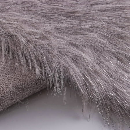 ERDOUY Shiny Silver Filamentary Long Pile Plush Fabric 39x63 Inch, Soft Fluffy Faux Fur Fabric Ideal for DIY Craft Projects, Costumes, Bags, Carpets & Home Decor, Grey