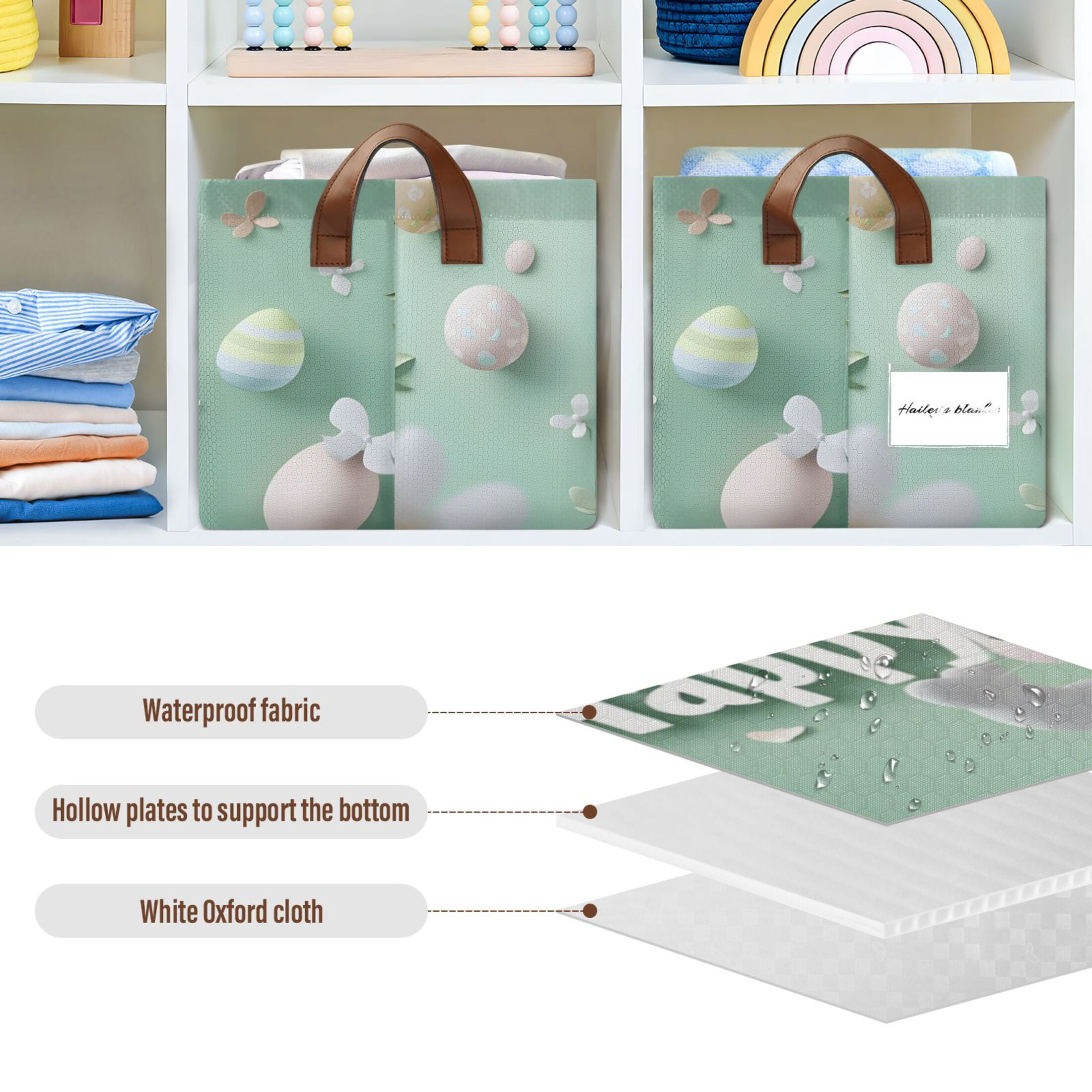 Ryvnso Bunny on Easter Storage Bins Large Basket Foldable Cube Toys Organizer with Handles 2 PCs
