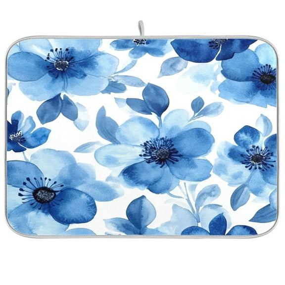 Kitchen Drying Mat 16x18In Drying Dish Mat Dish Drying Mats Kitchen Countertop Multi-Function Drain Drying Mat Kitchen Table Blue Flowers