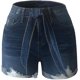 thumbnail image 3 of Pantalones cortos de mezclilla ajustados con dobladillo enrollado en la cintura para mujer, 3 of 5