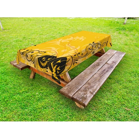 - Halloween Outdoor Tablecloth, Carved Pumpkins with Floral Patterns Bats and Web Horror Jack o Lantern Artwork, Decorative Washable Fabric Picnic Table Cloth, 58 X 84 Inches,Orange Black, by Ambesonne