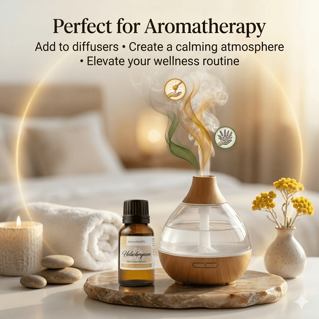 GreenHealth Helichrysum Essential Oil 15 ml (0.5 fl oz) – 100% Pure Immortelle Oil, Amber Glass Bottle w/ Euro Dropper – for Aromatherapy, Skincare, DIY Beauty & Massage Oils